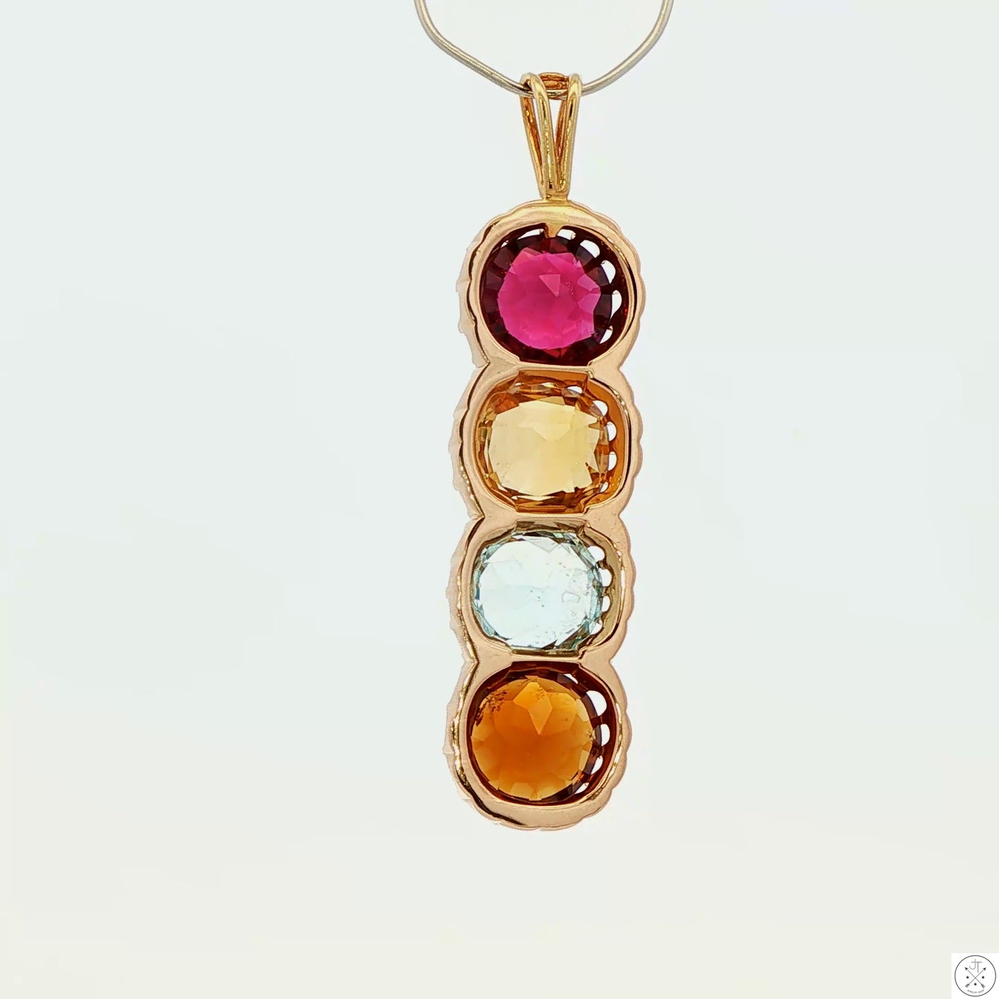 Vintage 14k Yellow Gold Pendant with Natural Garnet Aquamarine and Citrine