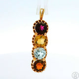 Vintage 14k Yellow Gold Pendant with Garnet Aquamarine and Citrine Certified