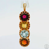 Vintage 14k Yellow Gold Pendant with Garnet Aquamarine and Citrine Certified