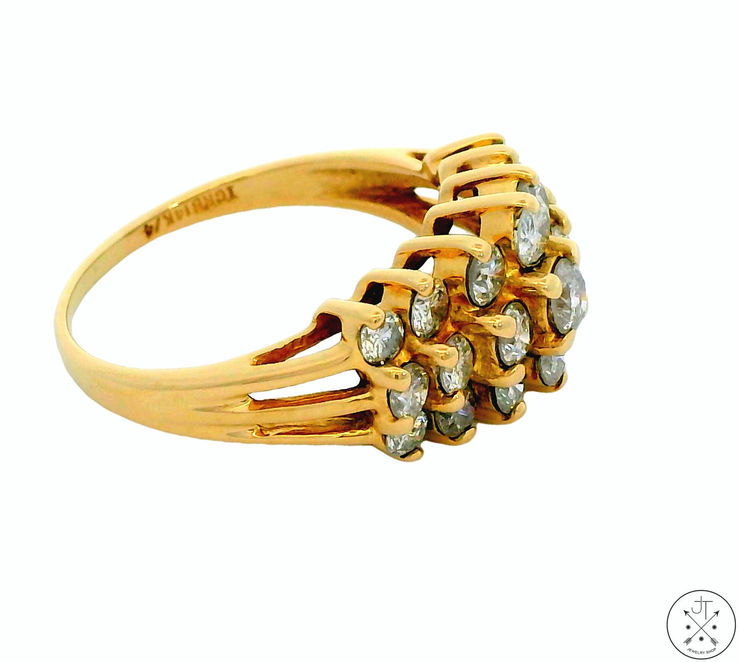 Vintage 14k Yellow Gold Ring with 2 ctw Diamonds Size 8.5 Pyramid Style