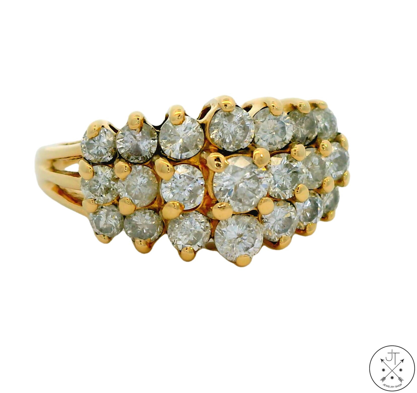 Vintage 14k Yellow Gold Ring with 2 ctw Diamonds Size 8.5 Pyramid Style