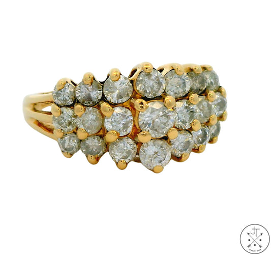 Vintage 14k Yellow Gold Ring with 2 ctw Diamonds Size 8.5 Pyramid Style