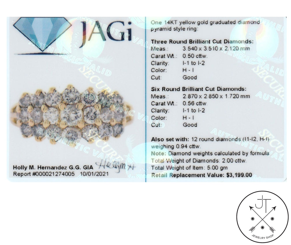 Vintage 14k Yellow Gold Ring with 2 ctw Diamonds Size 8.5 Pyramid Style