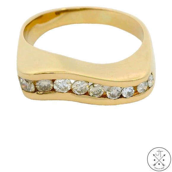 Vintage 14k Yellow Gold Wave Ring with 1/2 ctw Natural Diamonds Size 9