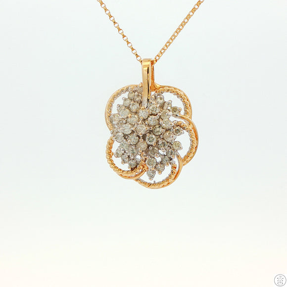 Vintage 14k Yellow Gold Cluster Pendant Necklace 1.75 ctw Diamonds 16 inch