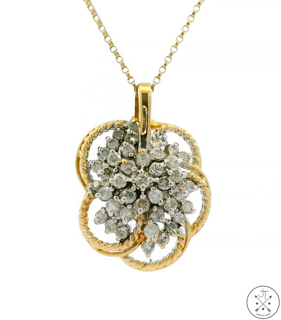 14k Yellow Gold Cluster Pendant Necklace with 1.75 ctw Diamonds 16 inch