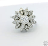 14k White Gold Cluster Ring with 1 ctw Diamonds Size 5.25