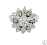 14k White Gold Cluster Ring with 1 ctw Diamonds Size 5.25