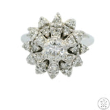 14k White Gold Cluster Ring with 1 ctw Diamonds Size 5.25