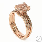 New 14k Rose Gold Morganite and Diamond Ring with Guard SIze 10