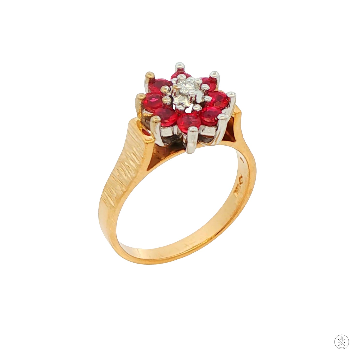 Vintage 14k Yellow Gold Flower Ring Natural Spinel and FVS1 Diamond Size 6.5