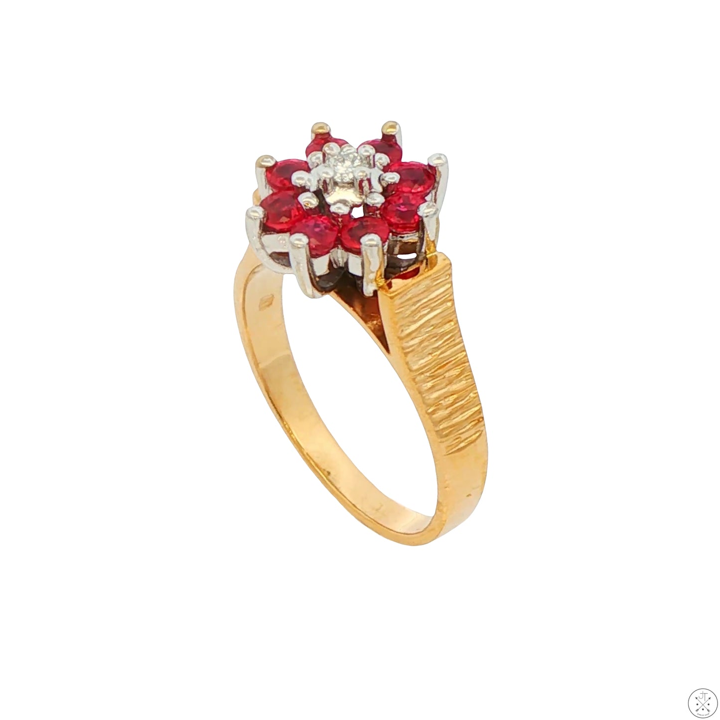 Vintage 14k Yellow Gold Flower Ring Natural Spinel and FVS1 Diamond Size 6.5
