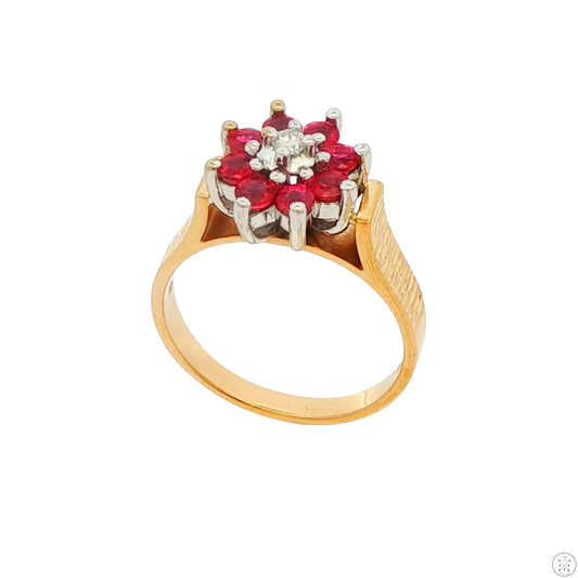 Vintage 14k Yellow Gold Flower Ring Natural Spinel and FVS1 Diamond Size 6.5