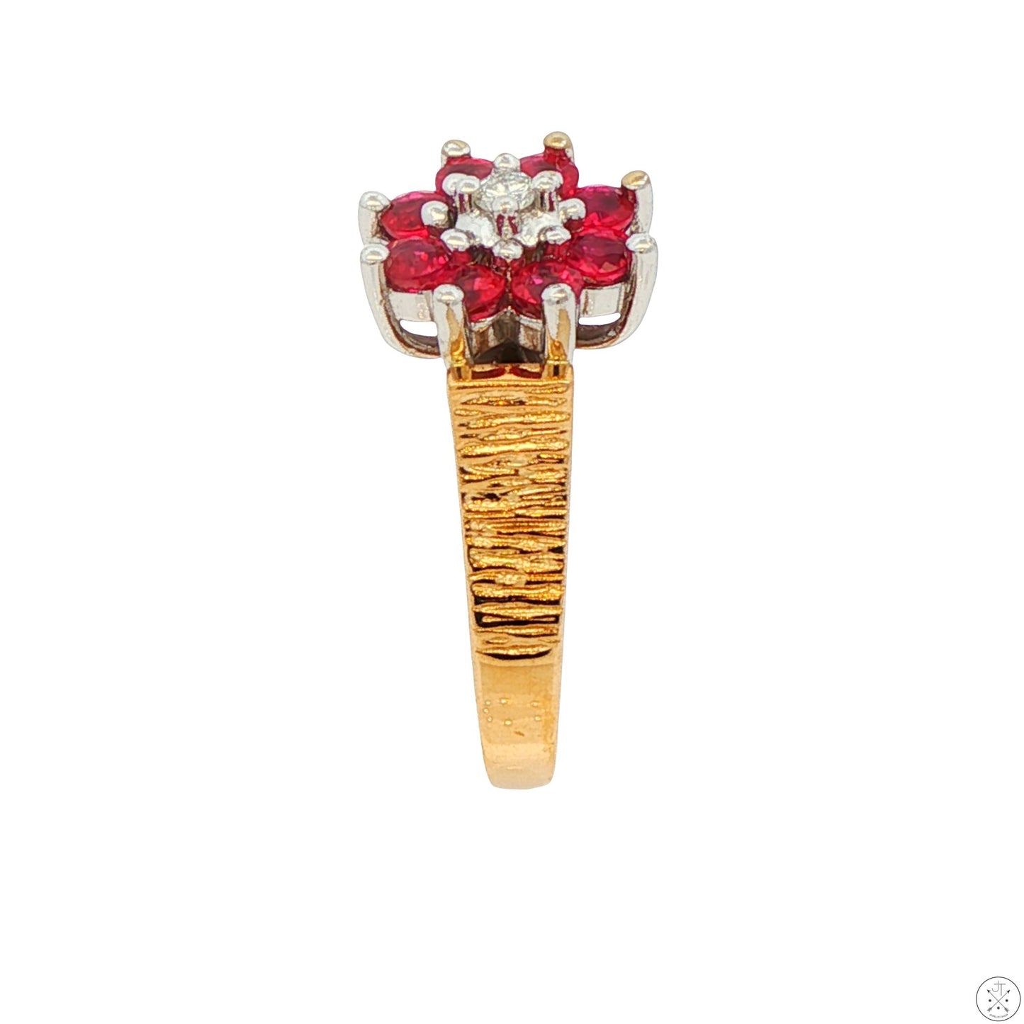Vintage 14k Yellow Gold Flower Ring Natural Spinel and FVS1 Diamond Size 6.5