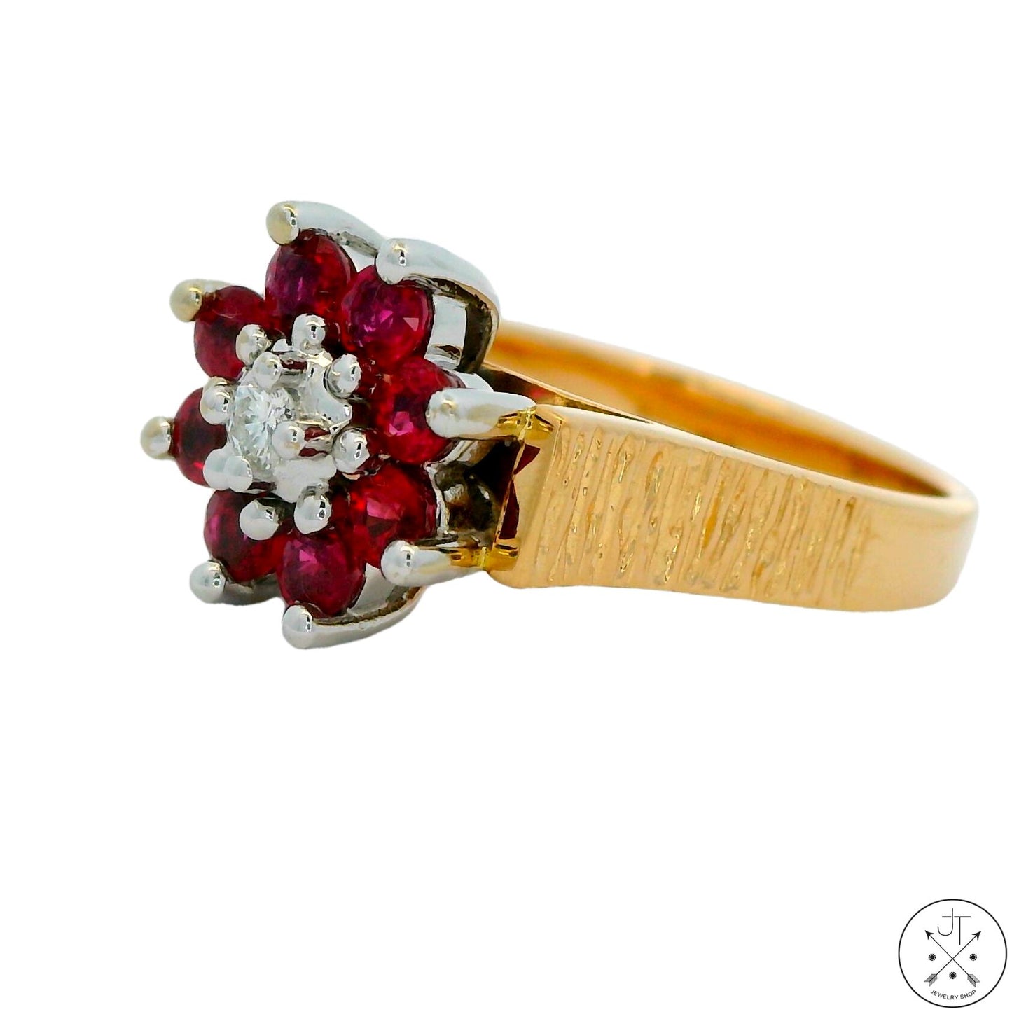 Vintage 14k Yellow Gold Flower Ring Natural Spinel and FVS1 Diamond Size 6.5