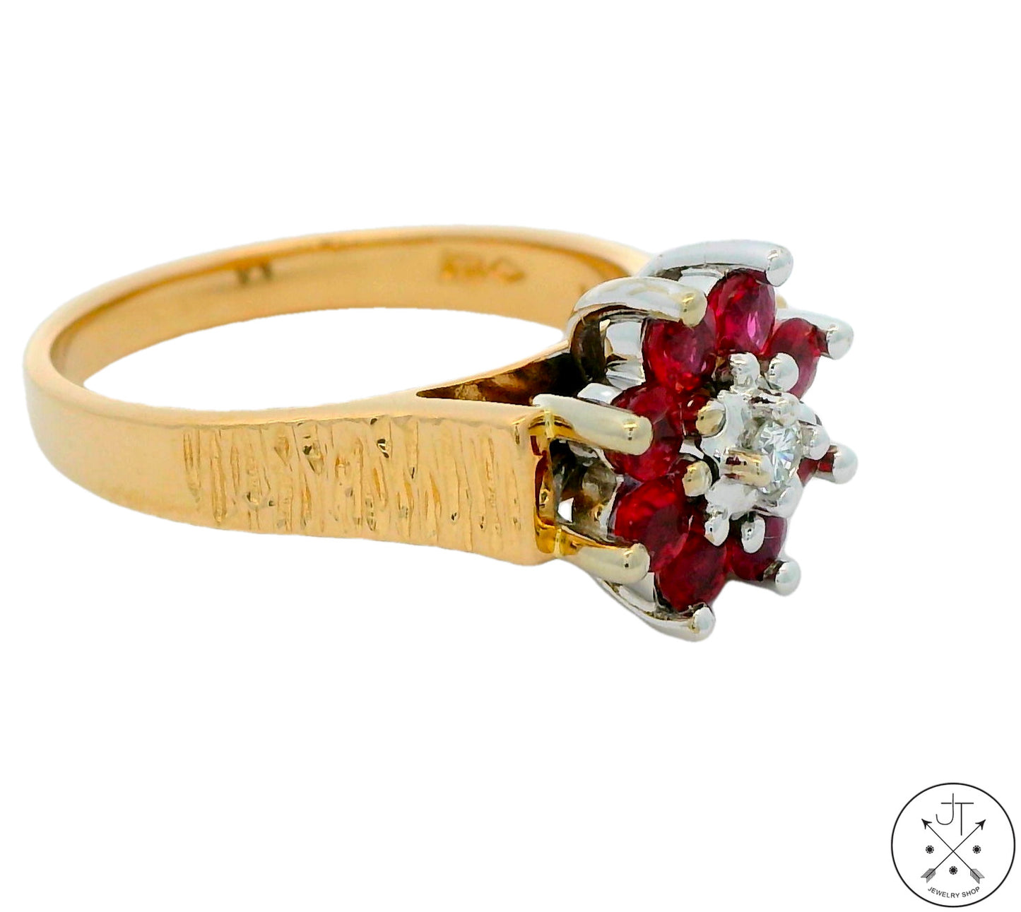 Vintage 14k Yellow Gold Flower Ring Natural Spinel and FVS1 Diamond Size 6.5