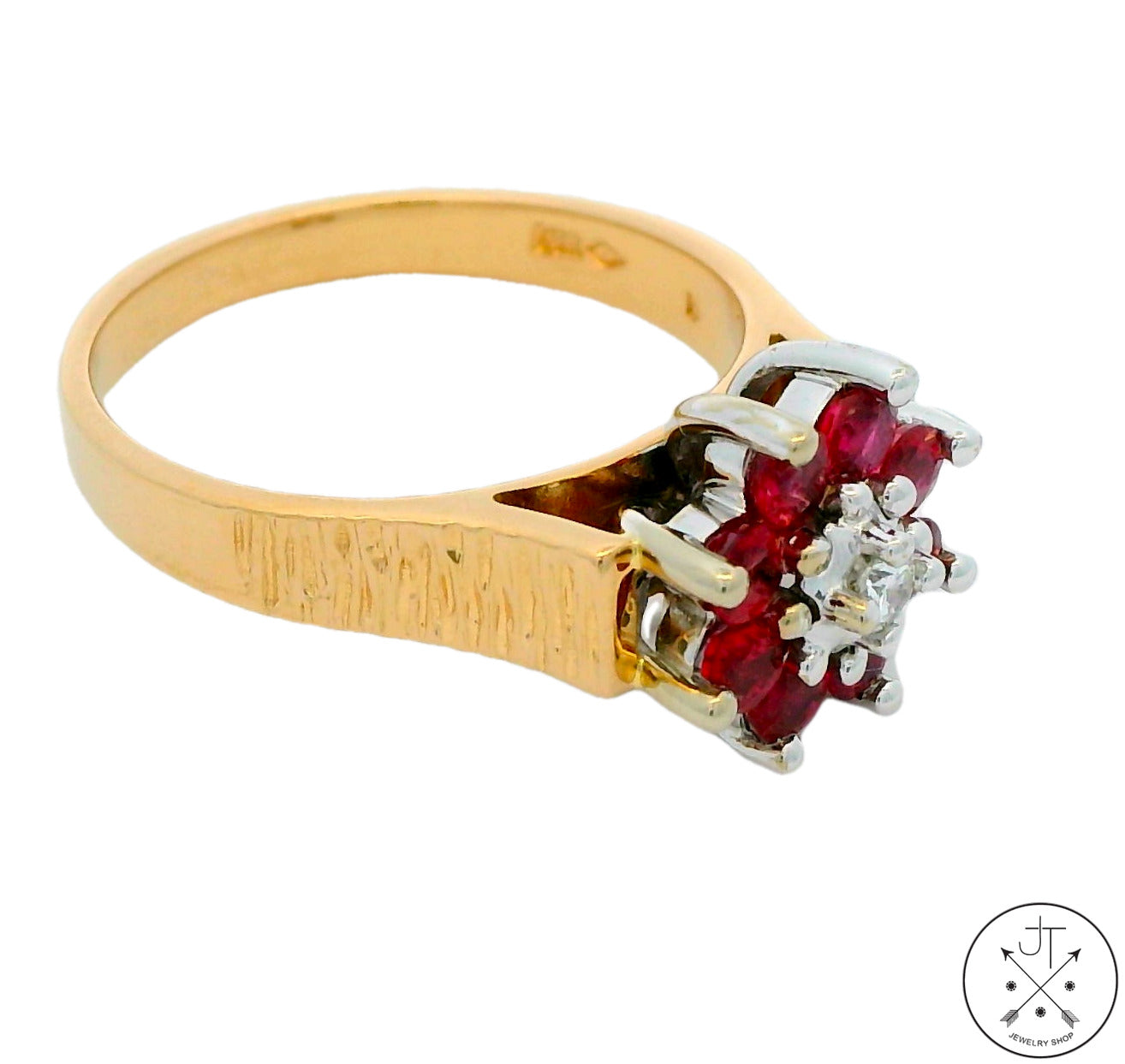 Vintage 14k Yellow Gold Flower Ring Natural Spinel and FVS1 Diamond Size 6.5