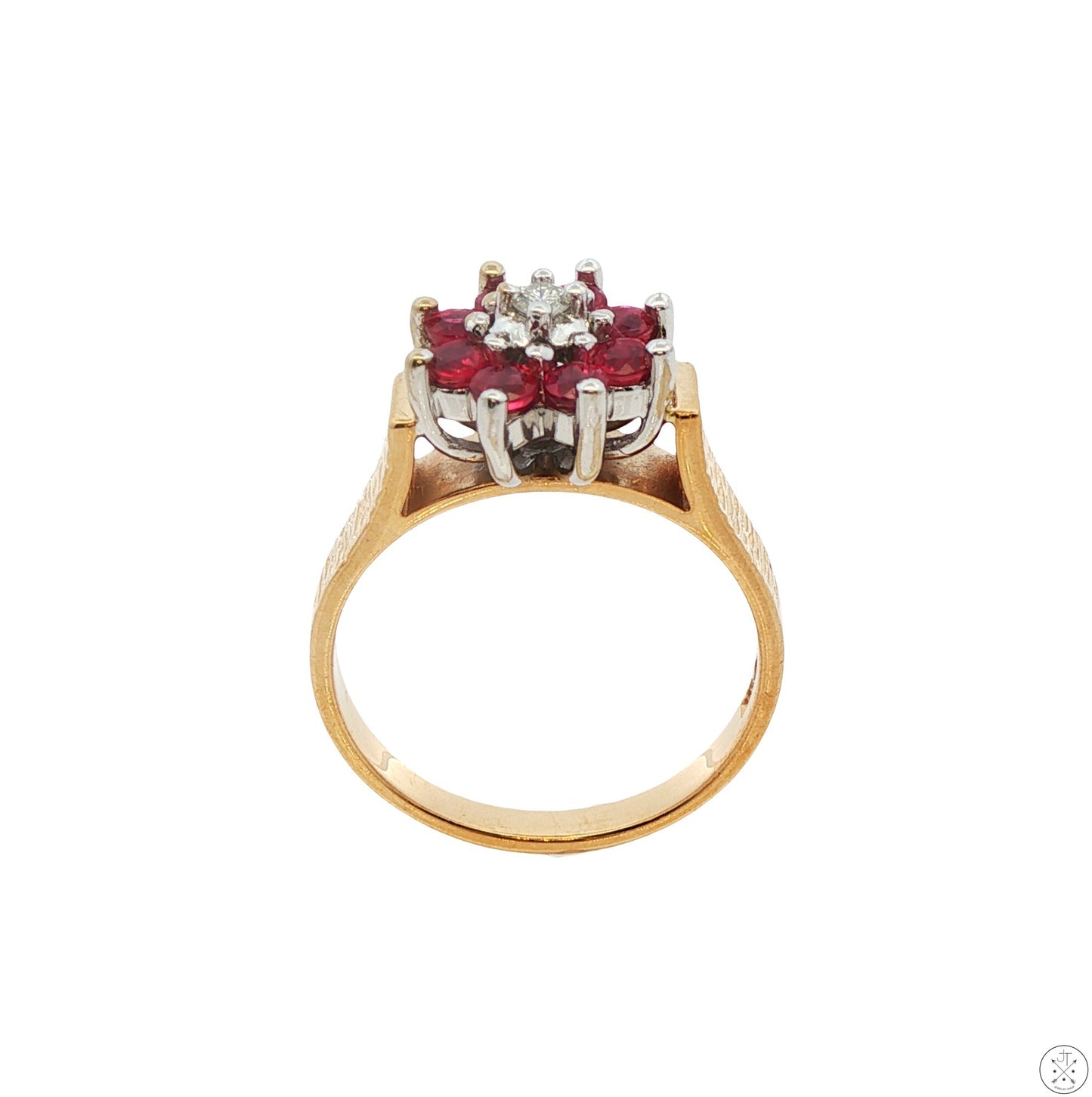 Vintage 14k Yellow Gold Flower Ring Natural Spinel and FVS1 Diamond Size 6.5