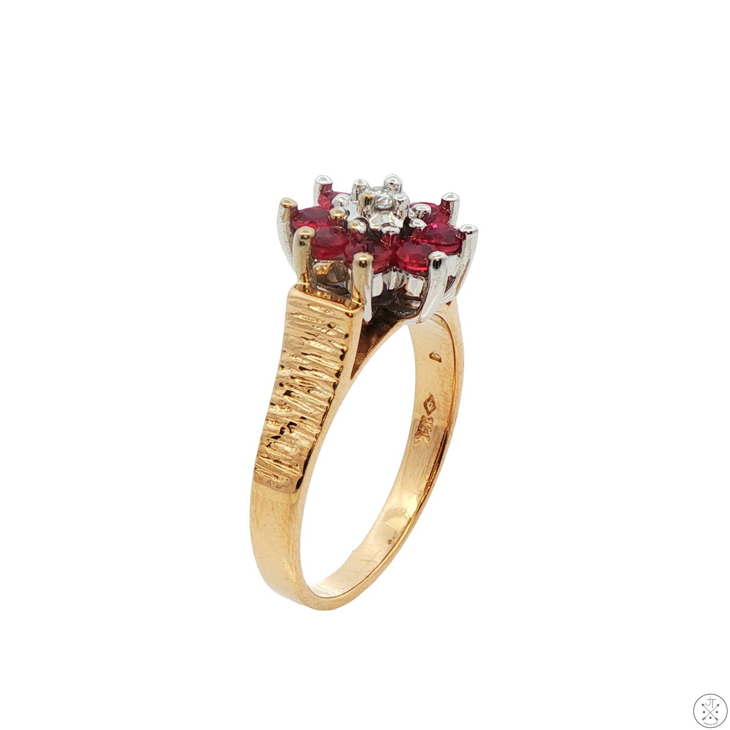 Vintage 14k Yellow Gold Flower Ring Natural Spinel and FVS1 Diamond Size 6.5