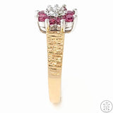 Vintage 14k Yellow and White Gold Flower ring with Spinel and Diamond Size 6.5