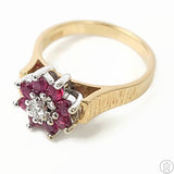 Vintage 14k Yellow and White Gold Flower ring with Spinel and Diamond Size 6.5