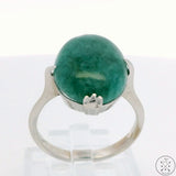 14k White Gold Ring with Jade Cabochon Size 6.5