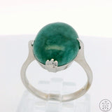 14k White Gold Ring with Jade Cabochon Size 6.5