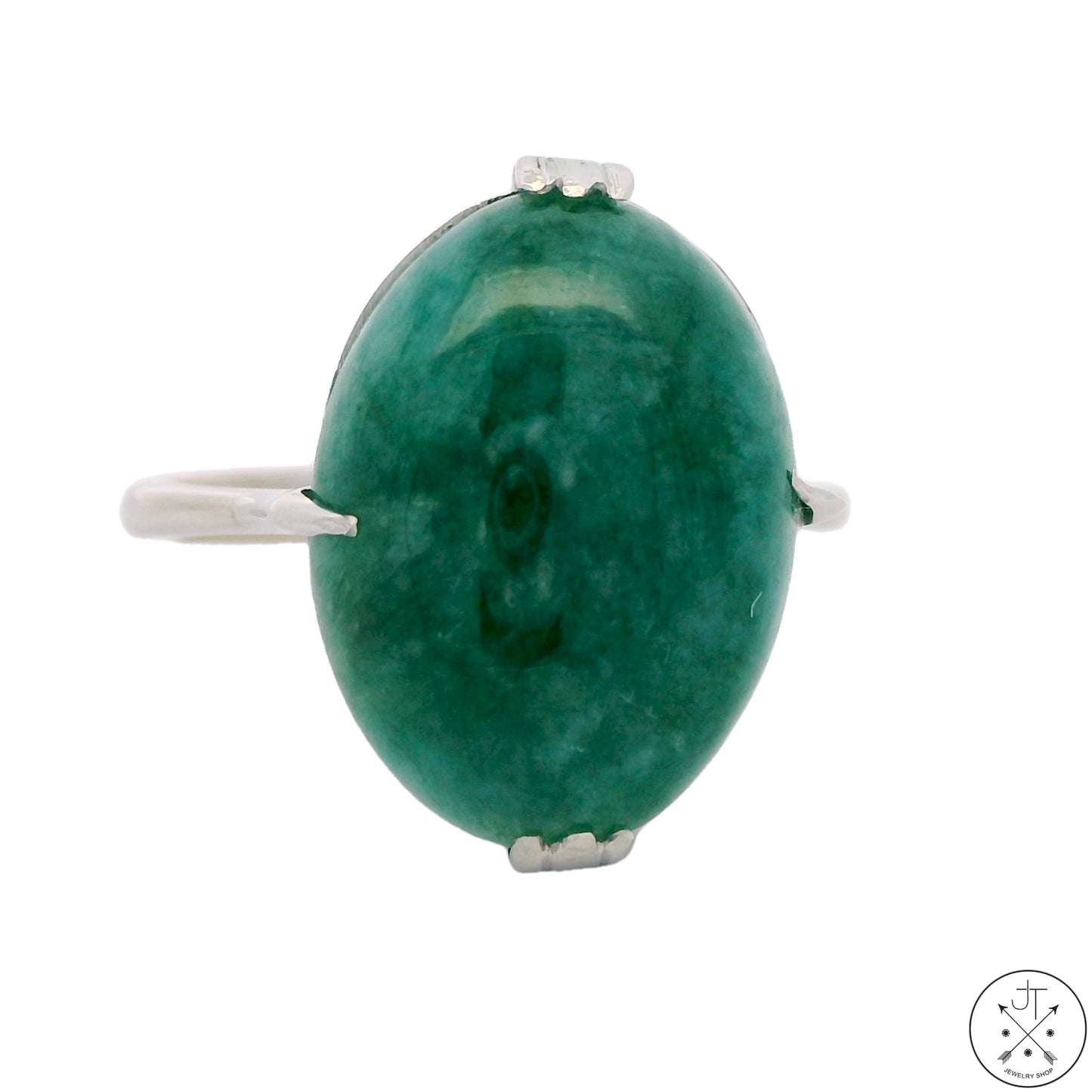 14k White Gold Ring with Jade Cabochon Size 6.5