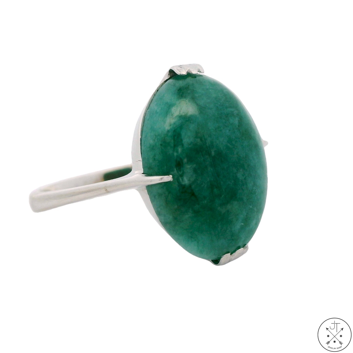 14k White Gold Ring with Jade Cabochon Size 6.5