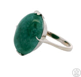 14k White Gold Ring with Jade Cabochon Size 6.5