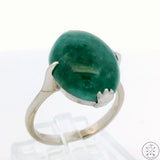 14k White Gold Ring with Jade Cabochon Size 6.5