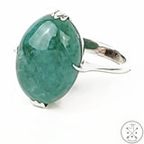 14k White Gold Ring with Jade Cabochon Size 6.5