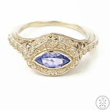 Vintage 14k White Gold Filigree Style Ring with Tanzanite Size 6