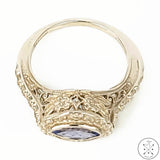 Vintage 14k White Gold Filigree Style Ring with Tanzanite Size 6