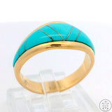 14k Yellow Gold Band with Turquoise Inlay Size 7