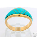 14k Yellow Gold Band with Turquoise Inlay Size 7