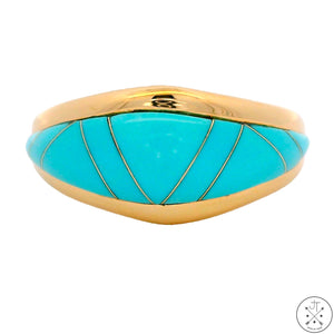 14k Yellow Gold Band with Turquoise Inlay Size 7