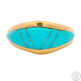 14k Yellow Gold Band with Turquoise Inlay Size 7