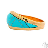 14k Yellow Gold Band with Turquoise Inlay Size 7