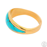 14k Yellow Gold Band with Turquoise Inlay Size 7