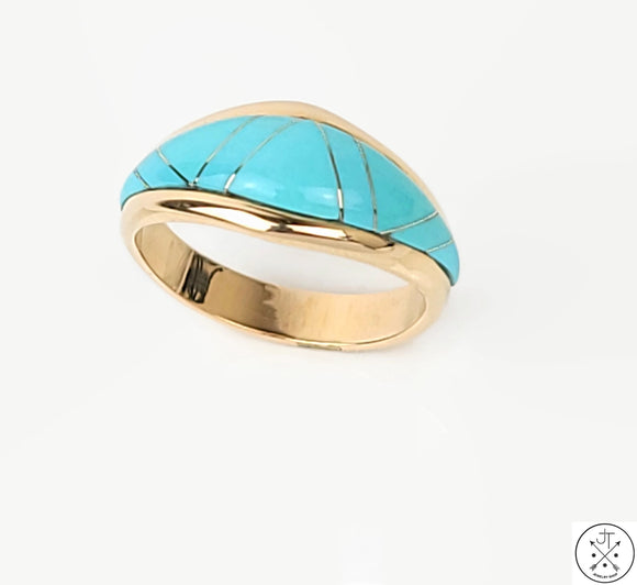 14k Yellow Gold Band with Turquiose Inlay Size 7