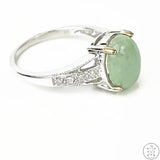 10k White Gold Ring with Jade and Diamond Size 7