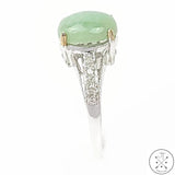 10k White Gold Ring with Jade and Diamond Size 7