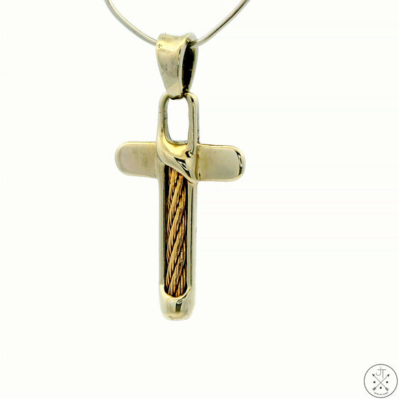 Vintage 14k White and Yellow Gold Cross Pendant Italy