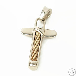 Vintage 14k White and Yellow Gold Cross Pendant Italy