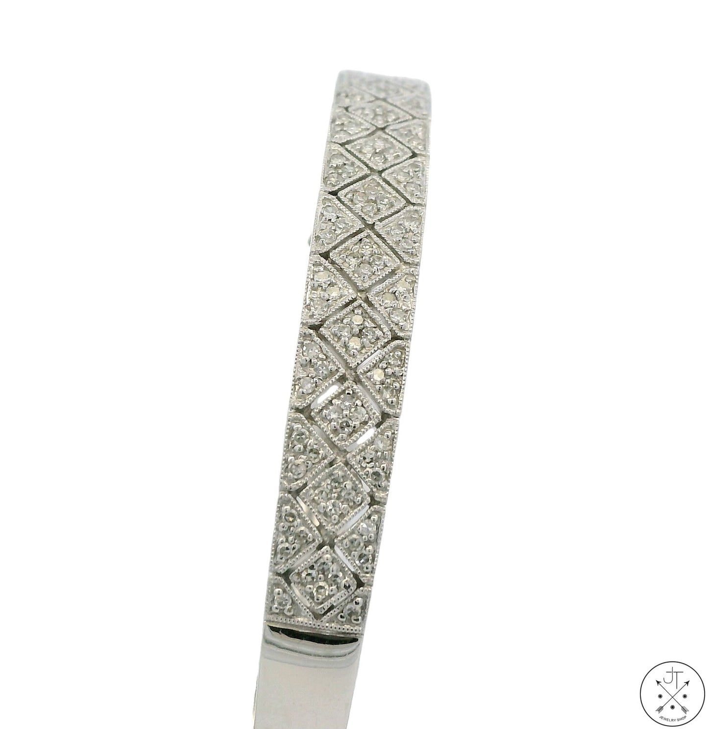 14k White Gold Hinged Bracelet 1 ctw GVS2 Natural Diamonds 7 in Size L/XL