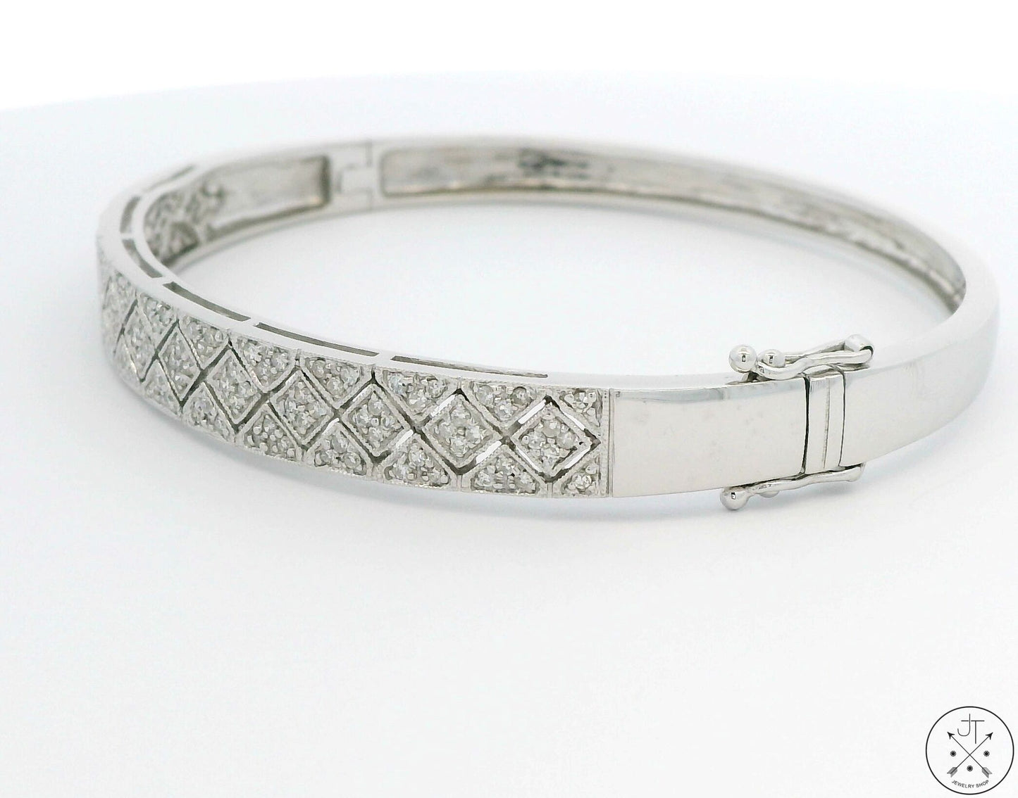 14k White Gold Hinged Bracelet 1 ctw GVS2 Natural Diamonds 7 in Size L/XL