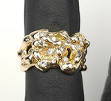 Vintage 14k Yellow Gold Nugget Style Wide Band with 1/3 ctw DIamonds Size 6 Certified