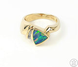 Deco 14k Yellow Gold Ring with Black Opal and Diamond Size 6.5 Certified