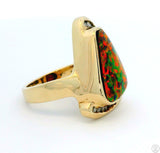 Custom 14k Yellow Gold Statement Ring with Black Opal and Diamonds Size 7.5 Certified